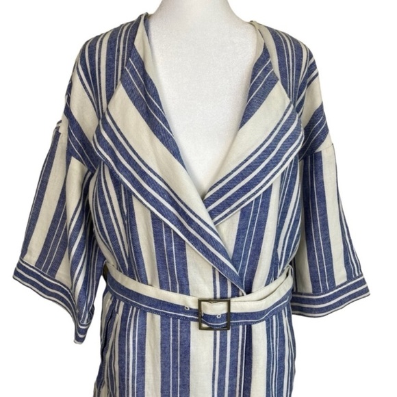 Anthropologie Elevenses Lagenlook Boho Striped Linen Duster Kimono Jacket Sz S - Picture 4 of 16